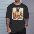 Pug Reading Books Sunflowers With Coffee Lover Owner T-Shirt Gifts for Him