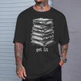 Quirky Book Nerd Get Lit Humor Bookworm Classic Distressed T-Shirt Gifts for Him