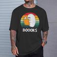 Retro Book Ghost Reading Halloween Teacher Men Women T-Shirt Gifts for Him