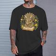 Triceratops Dinosaur Reading Book Flowers Floral T-Shirt Gifts for Him