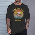 Vintage January 1972 Dark Academia Skull On Books Distressed T-Shirt Gifts for Him