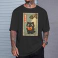Vintage Japanese Cat Book Lovers UFO Alien Abduction Cat Dad T-Shirt Gifts for Him