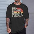 Vintage Retro Easily Distracted By Cats And Books T-Shirt Gifts for Him