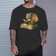 Women's Dragon Bookworm Reading Book Graphic T-Shirt Gifts for Him