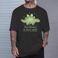 Women's The Library Is Dino-Mite Stegosaurus Reading Kids Book T-Shirt Gifts for Him