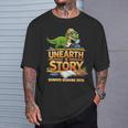 Women's Unearth a Story Dinosaur Reading Books Summer 2026 T-Shirt Gifts for Him