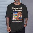Women's Unearth A Story Reading Mammoth Prehistoric Book Librarian T-Shirt Gifts for Him