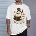 Books Ghost Reading Book Halloween Library Cat Fall T-Shirt Gifts for Him