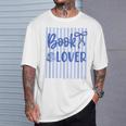 Coquette Book Lover Preppy Blue Stripes Bookworm Reading T-Shirt Gifts for Him