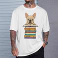 Cute French Bulldog Reading On Pile Of Books T-Shirt Gifts for Him