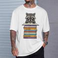 Cute Raccoon Reading On Pile Of Books T-Shirt Gifts for Him Cute Raccoon Reading On Pile Of Books T-Shirt Gifts for Him