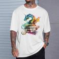 Dragons And Books Watercolor Fantasy Dragon Lover Theme T-Shirt Gifts for Him