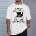 Easily Distracted By Cats And Books Cat Book Lover T-Shirt Gifts for Him
