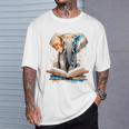 Elephant Reading Book Animal Art Print Graphic T-Shirt Gifts for Him
