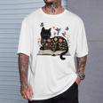 Floral Cat Reading Book Kitten Illustration T-Shirt Gifts for Him