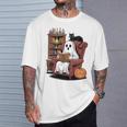 Ghost With Bookshelf Halloween Bookish Premium Tri-Blend T-Shirt Gifts for Him