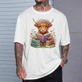 Highland Cow Book Floral Bookworm Librarian Cute Easter Day T-Shirt Gifts for Him