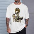 Skeleton Girl Drinking Coffee And Reading Book T-Shirt Gifts for Him