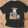 Adorable Donkey With Heart Sitting On Colorful Book Stack T-Shirt Gifts for Old Men