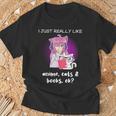 Anime Shirt Cat Lover Book Lover Reading Anime Lover T-Shirt Gifts for Old Men