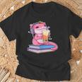 Axolotl With Strawberry Matcha And Books T-Shirt Gifts for Old Men