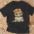 Baby Turtle Open Book Reading Animal Lover Graphic Portrait T-Shirt Gifts for Old Men