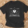 Book Lover Heart Open Book Reading Romance Literary T-Shirt Gifts for Old Men