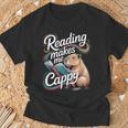 Book Lover Reading Makes Me Cappy Pun Capybara Reading T-Shirt Gifts for Old Men