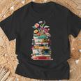 Book Stack With Flowers Reading Lover Bookish T-Shirt Gifts for Old Men