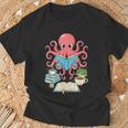 Bookish Octopus Reading Books And Coffee Literary Lover Art T-Shirt Gifts for Old Men