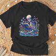 Bookish Skeleton Reading In Wildflowers Book Lover Bookworm T-Shirt Gifts for Old Men