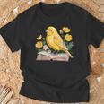 Canary Bird Floral Book Yellow Bird Reading Bookish Teacher T-Shirt Gifts for Old Men