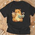 Capybara Reading a Book With Bubble Tea T-Shirt Gifts for Old Men