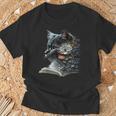 Cat Art Book Cat Motif Flowers Cat T-Shirt Gifts for Old Men