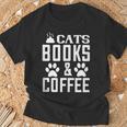 Cat Lover Cats Books And Coffee T-Shirt Gifts for Old Men