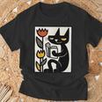 Cat Reading Book Folk Art Cozy Illustration T-Shirt Gifts for Old Men