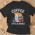 Coffee Cats And Books Cute Kitten Reading T-Shirt Gifts for Old Men