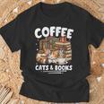 Coffee Cats And Books Cats And Reading Lovers T-Shirt Gifts for Old Men