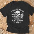 Coffee Skeleton I Like My Books Spicy And My Coffee ICY T-Shirt Gifts for Old Men
