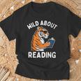 Cool Tiger Reading Book Wild About Reading Kids Books Reader T-Shirt Gifts for Old Men