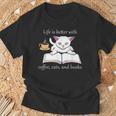 Cute Cat Book Reading Coffee T-Shirt Gifts for Old Men