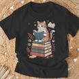 Cute Cat Reading Books With Tea T-Shirt Gifts for Old Men