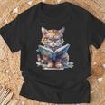 Cute Cat Wearing Glasses Reading a Book T-Shirt Gifts for Old Men