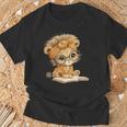 Cute Lion Cub Reading Book With Headwrap T-Shirt Gifts for Old Men