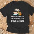 Cute Pet Animals Book Easily Distracted By Dogs Cats & Books T-Shirt Gifts for Old Men