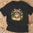 Cute Raccoon Reading Book Flowers Floral T-Shirt Gifts for Old Men