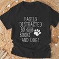 Easily Distracted By Books And Dogs Geek Animal Lover T-Shirt Gifts for Old Men