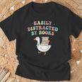 Easily Distracted By Books Silly-Goose Bookish Library Read T-Shirt Gifts for Old Men