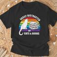 Easily Distracted By Cats And Books – Retro Sunset Rainbow T-Shirt Gifts for Old Men
