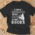 Easily Distracted By Cats And Books Cats & Book Lovers T-Shirt Gifts for Old Men